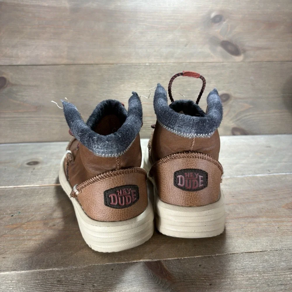 Hey Dude Bradley Boys size 12 shoes Brown Faux Leather Lined Lace Up Boots